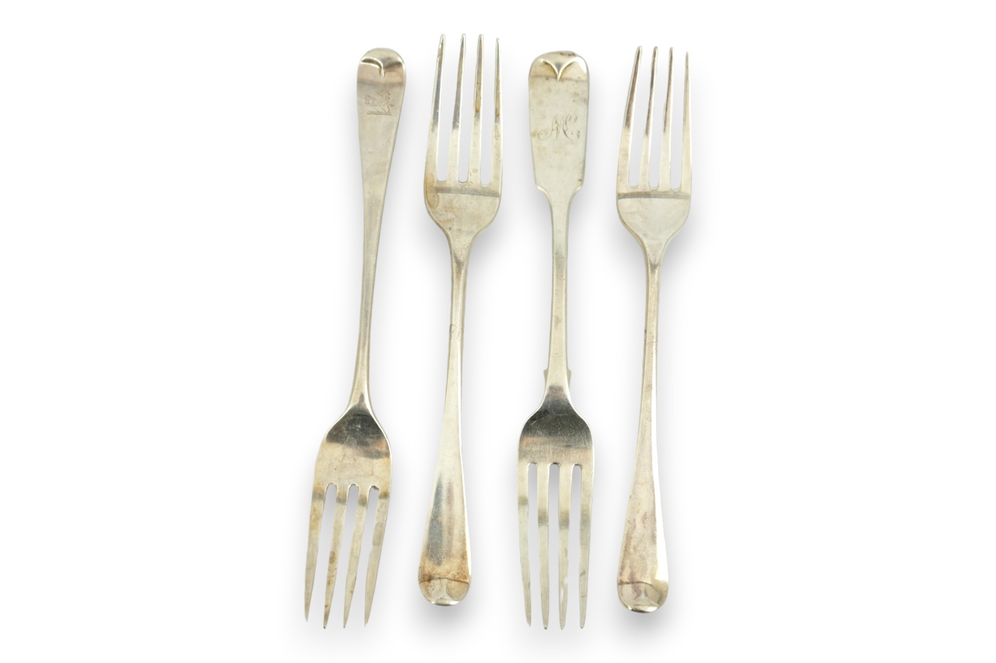 A harlequin collection of thirty four mainly 19th century silver old English pattern dessert forks, various dates and makers, together with five similar fiddle pattern dessert forks and one Kings pattern dessert fork